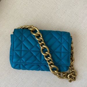 ZARA Blue Purse with Gold Chain Strap